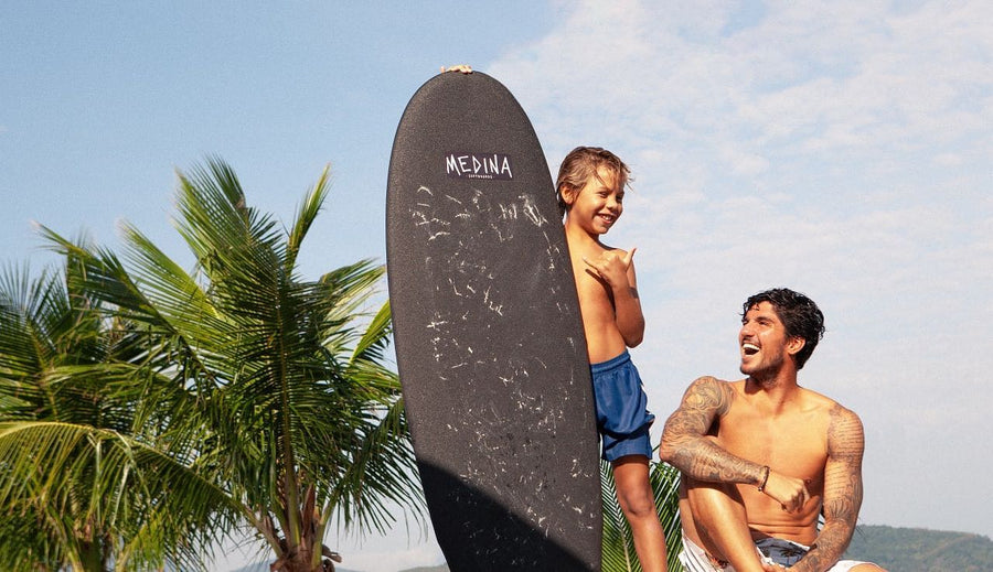 Thick foam deck of a kids soft-top surfboard