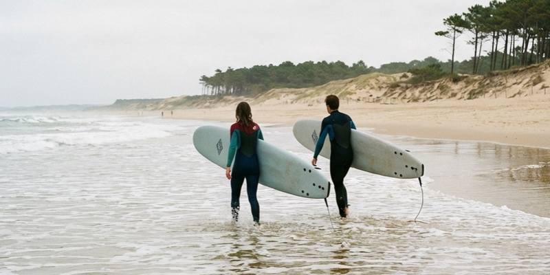 Beginner seen from behind improving on a foam surfboard