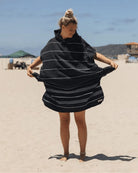 BEACH TOWEL SAND CLOUD Classic Stripe Hooded Poncho Black