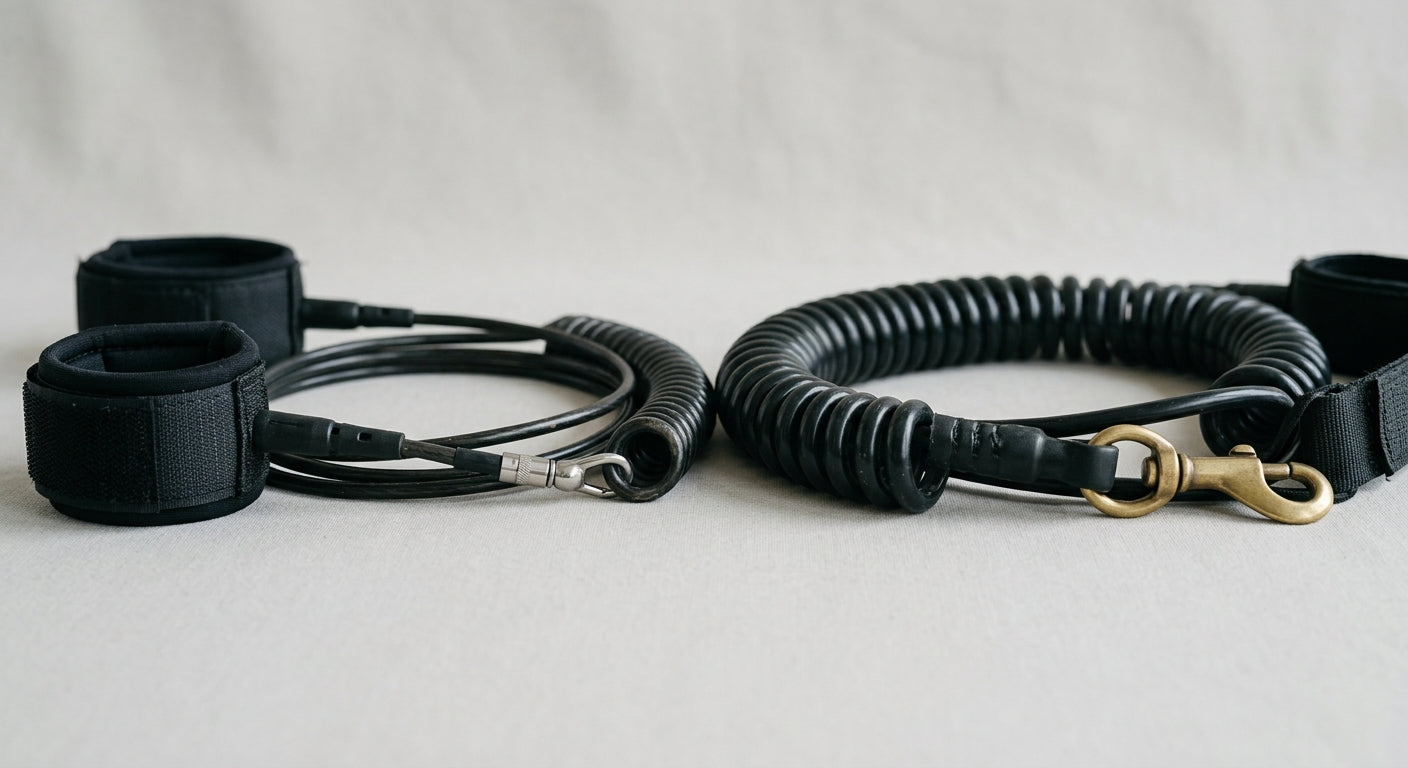 Comparaison d'un cordon de leash fin et d'un cordon épais