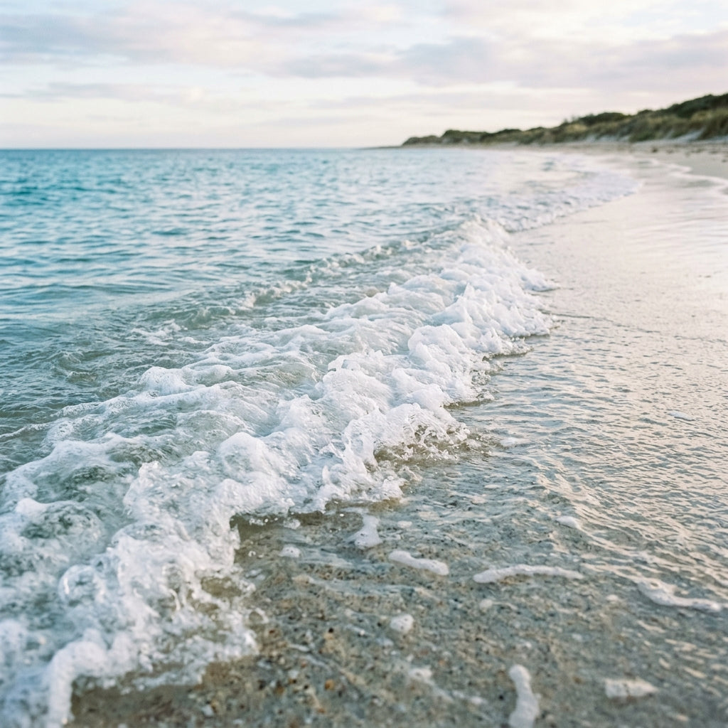 Petite vague de mousse qui roule vers le rivage pour debuter
