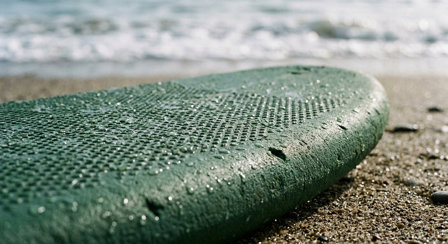 Thick foam deck of a kids soft-top surfboard
